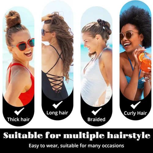 Miniatura 7 de Swim Caps for Women Swimming,1 Pcs Fabric Nylon Cloth Swim Cap, Comfort Pleated Swimming Cap for Long Hair, Not Waterproof Elastic Bathing Caps