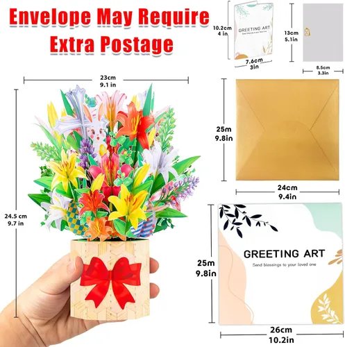 Miniatura 3 de GREETING ART Tarjeta desplegable de Pascua, diseño de ramo de conejo de cruz de lirio colorido 3D, tarjetas de felicitación de ramo de Pascua 3D