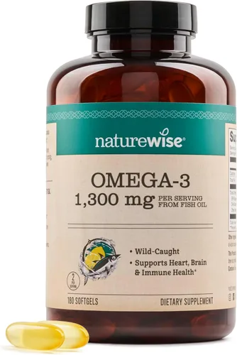 NatureWise Ultra Omega 3 Aceite de Pescado 2200 mg – Equivalente a 1300 mg Omega-3 - Forma Triglicérido - Sabor a Limón - Aceite de Pescado de Aguas