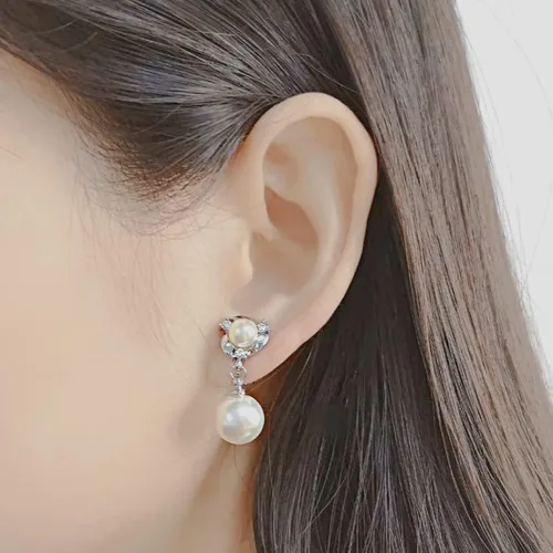 Miniatura 3 de Yoursfs Aretes de perlas con clip para mujer, aretes de perlas de agua dulce de imitación para orejas no perforadas, aretes de dama de honor, Metal