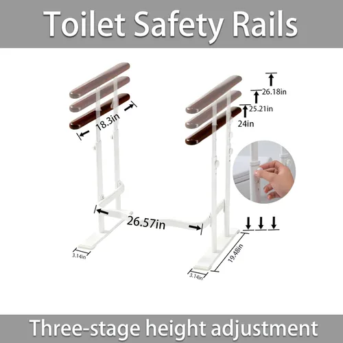 Miniatura 4 de Rieles de seguridad para inodoro para personas mayores - Marco de seguridad para inodoro con pilares dobles, base reflectante nocturna impermeable