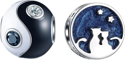 Juego de dijes redondos para pulseras de bricolaje, dije de Yin Yang Taichi y dijes de gato de pareja en plata de ley 925, regalo para novianovio