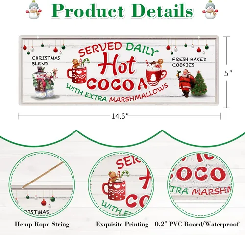 Miniatura 7 de D24TIME Letreros de Navidad de cacao caliente, letrero de decoración de barra de cacao caliente