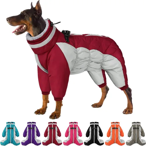 Abrigo de cuerpo completo para perros – Chaqueta cálida de vellón para perros pequeños, abrigos de invierno de cuello alto con arnés, traje de nieve