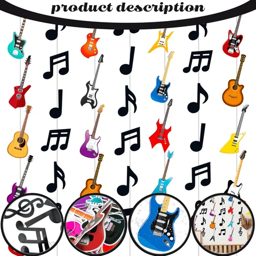 Miniatura 2 de 8 guirnaldas colgantes de fiesta musical para cumpleaños, decoración musical para colgar notas musicales, guirnaldas de techo para músico, fiesta