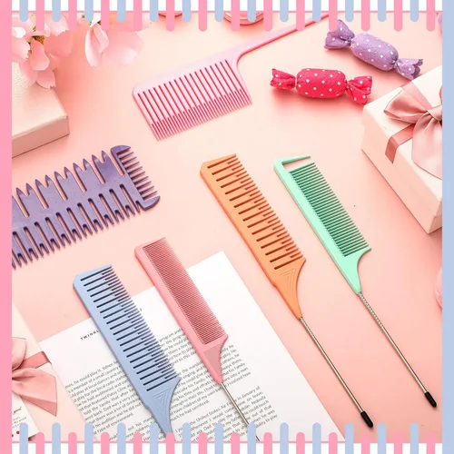 Miniatura 4 de Patelai Juego de 6 peines de resaltado, peine para tejer el cabello, corte seccionado, cola de rata, peinado para reflejos, balayage, coloración