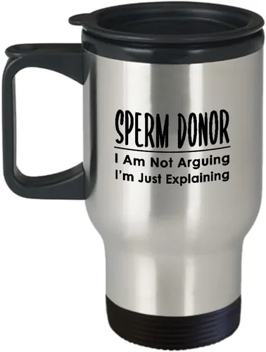 Mens Funny Sperm Donor Travel Mug Insulated Coffee Tumbler - Fertility Joke Designs - Gifts for Sperm Bank Donation Bio Daddy Couples Pregnancy Cute
