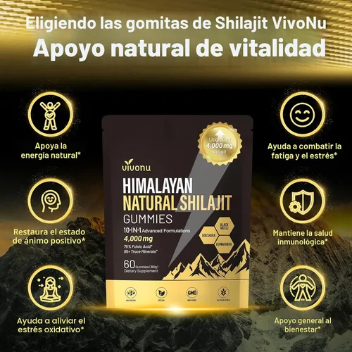 Miniatura 8 de Gomitas Shilajit, Shilajit para hombres y mujeres Fórmula 10 en 1 de alta potencia de 4000 mg con shilajit puro del Himalaya, Ashwagandha y 75%