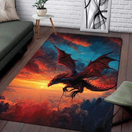 Alfombra de dragón rojo malvado, alfombra de dragón rojo malvado, alfombra de dragón de 8 x 10 pies, alfombra de área de dragón para sala de estar,