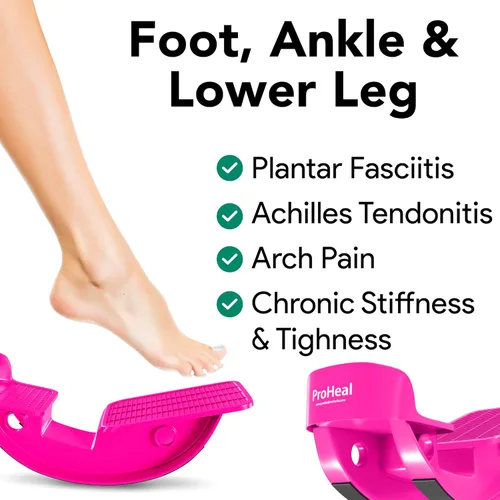 Miniatura 3 de ProHeal Balancín de pie rosa para aliviar la fascitis plantar, estirador de pantorrillas con masajeador de bola con pinchos, tendinitis de Aquiles