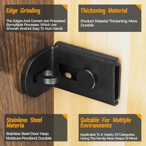 Miniatura 4 de Cerradura de puerta corredera, cerradura de cerrojo de puerta de 90 grados, candado de seguridad de ángulo recto de acero inoxidable con tornillos