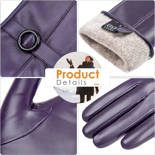 Miniatura 5 de Guantes de cuero de invierno para mujer, guantes de piel de cordero para pantalla táctil