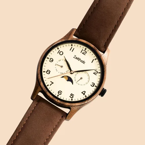 Miniatura 2 de Zeitholz Relojes de madera para hombre, reloj de madera, regalos, reloj analógico, nueva colección Klitten 1.654 in con movimiento de cuarzo japonés.