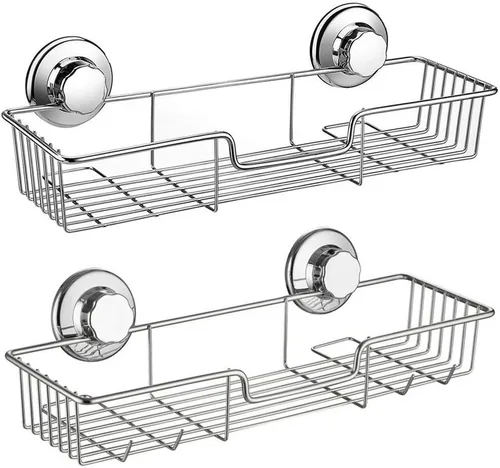 SANNO Organizador de ducha con ventosa con ganchos, potente ventosa, organizador de almacenamiento combinado de estante de baño, accesorios de baño