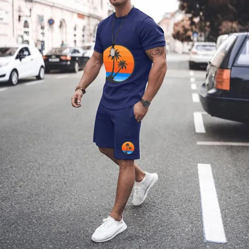 Miniatura 2 de EELHOE Mens Beach Outfits 2 Piece Relaxed-Fit Lightweight Short Sleeve Shirt and Drawstring Shorts Breathable Tracksuit