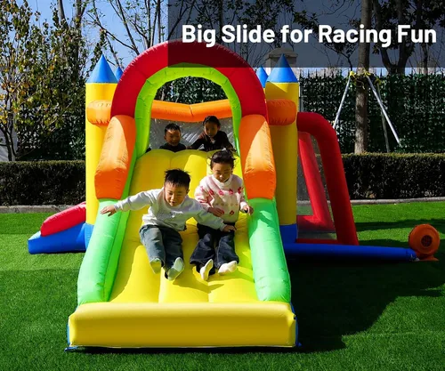 Miniatura 2 de Hongcoral - Castillo inflable de rebote 8 en 1 con soplador, para niños y niños pequeños, saltadores inflables para exteriores e interiores con dos