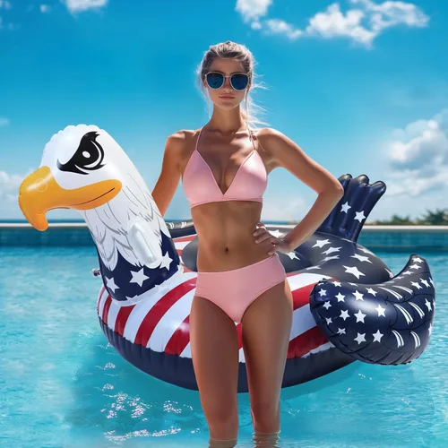 Miniatura 4 de Flotador patriótico de la bandera estadounidense águila para piscina, flotadores de piscina del 4 de julio, divertido animal de pájaro calvo águila