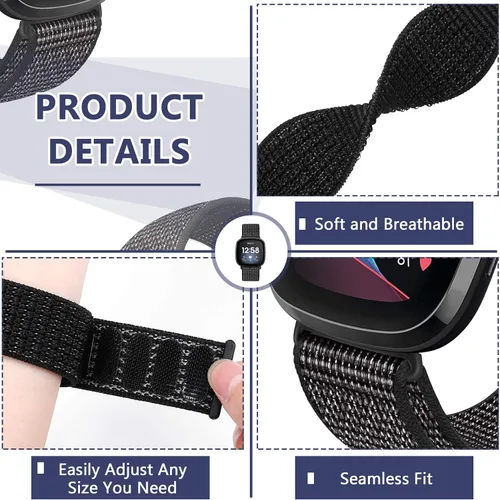 Miniatura 2 de Correas de nailon compatibles con Fitbit Versa 4/Sense 2/Versa 3/Fitbit Sense, correa de repuesto ajustable deportiva suave transpirable