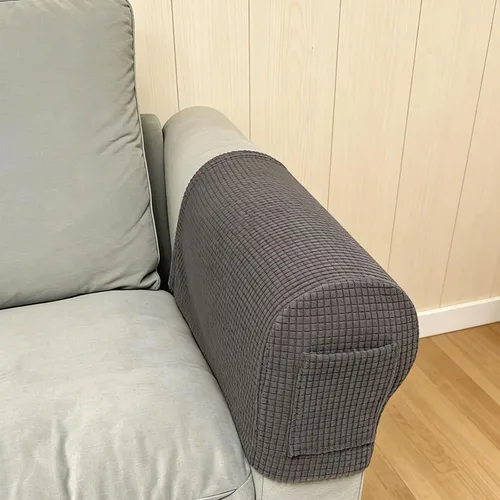 Miniatura 4 de Juego de 2 fundas elásticas para brazos de sofá con bolsillo, fundas extraíbles antideslizantes para reposabrazos para sillón reclinable y sillones