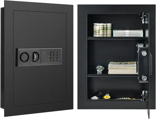 IRONMAX Caja fuerte de pared, empotrada plana, oculta en la pared, caja de seguridad con luces LED y cerradura electrónica digital, 22 pulgadas,