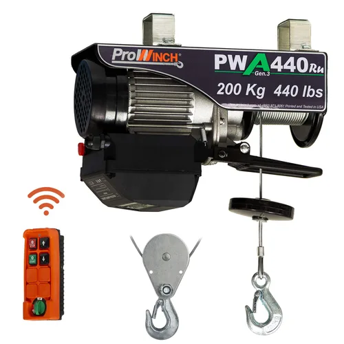 Prowinch Polipasto eléctrico, 110V/120V, capacidad de elevación de 440 libras, altura de elevación de 38 pies, control remoto inalámbrico,