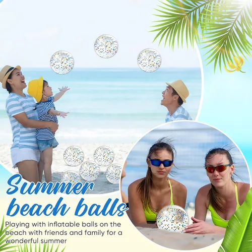 Miniatura 4 de Hungdao 25 bolas inflables de playa con purpurina de 8 pulgadas, mini bola de confeti flotante transparente para niños, pelota de fiesta temática