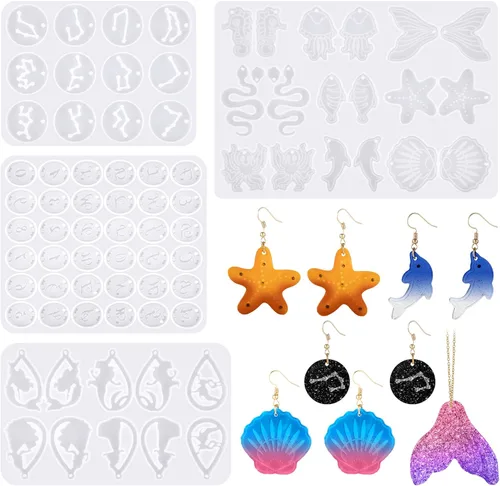 Miniatura 9 de Patelai 4 moldes de resina para aretes de forma irregular, molde de silicona para resina epoxi, kit de fabricación de joyas para mujeres