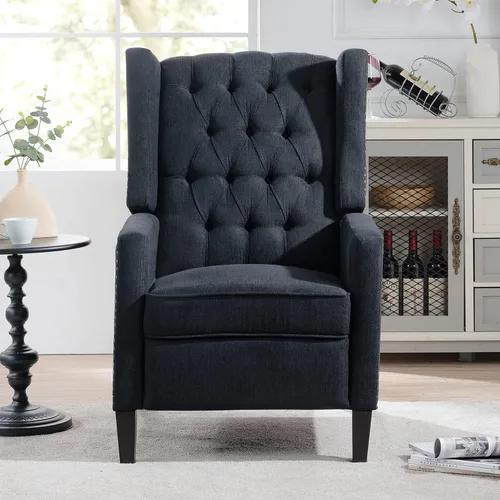 Silla reclinable de tela negra para adultos, silla reclinable moderna de mediados de siglo, sillas reclinables copetudas, sillón para sala de estar,