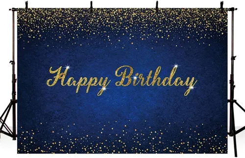 Miniatura 3 de MEHOFOND Telón de fondo azul y dorado de feliz cumpleaños con puntos dorados con purpurina azul real para mujeres, hombres y niños, decoración