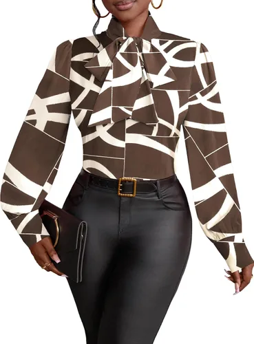 Miniatura 37 de Vrtige Camisa de mujer elegante con cuello de lazo, manga larga, blusa para la oficina
