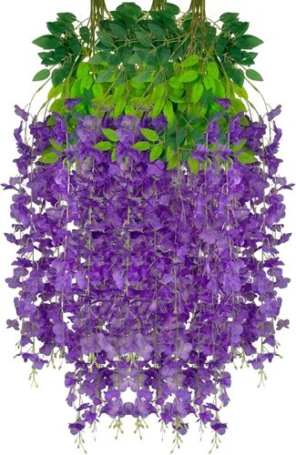 Paquete de 12 guirnaldas de flores colgantes de glicina morada, enredaderas de flores artificiales de 3.77 pies, glicinia falsa, guirnalda colgante