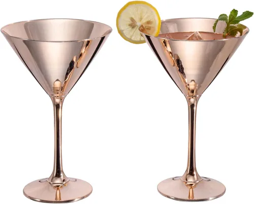 Miniatura 12 de MyGift Copas de Martini modernas de 8 onzas en negro mate y tono dorado metálico plateado, vasos para beber para una fiesta de cóctel, boda o cena