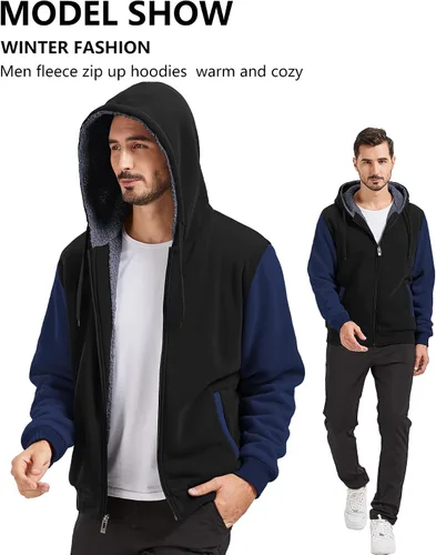 Miniatura 54 de GEEK LIGHTING Sudadera con capucha y cremallera para hombre, forro polar, chaqueta gruesa con capucha para invierno, cálida sudadera atlética