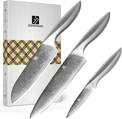 Miniatura 9 de Cuchillo de Pan de Acero Damasco 9C: Un Cuchillo Dentado de Borde Ondulado Ancho con una Hoja de Acero Inoxidable Mejorada Súper Afilada de 8