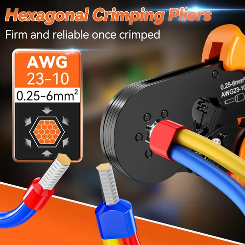 Miniatura 2 de Preciva Kit de herramientas de prensado de virola AWG23-10/0.25-6mm² con conectores de alambre de 19 tamaños, alicates de crimpado de alambre