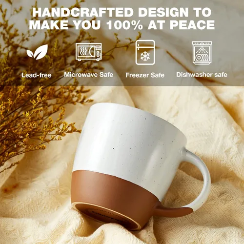 Miniatura 5 de Juego de 6 tazas de café de cerámica en color Morandi (grandes), tazas de café de 18 oz con asa, taza de café con leche, taza grande para mujeres