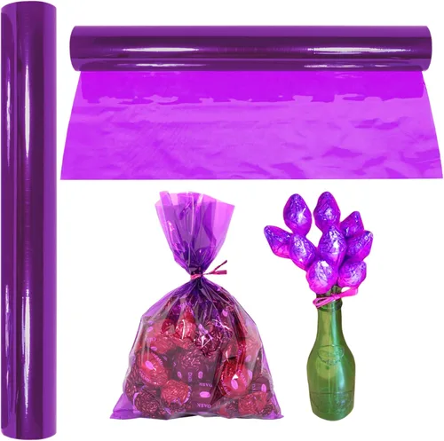 AnapoliZ Rollo de celofán morado | 100 pies de largo x 16 pulgadas de ancho | 2.3 mil de grosor morado translúcido | Regalos, cestas, golosinas,