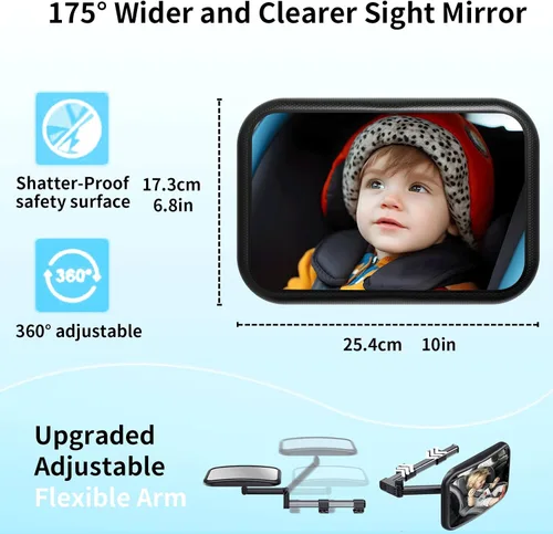 Miniatura 8 de Espejo de automóvil para bebé, orientado hacia atrás, espejo ajustable de seguridad para asiento de automóvil para bebé, monitor de cámara