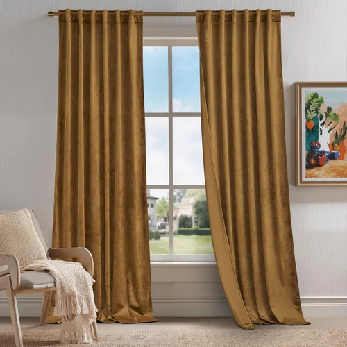 Miniatura 20 de KGORGE Cortinas de terciopelo verde cazador con pliegues pinzados de 84 pulgadas, con aislamiento térmico para oscurecer habitaciones, con anillas