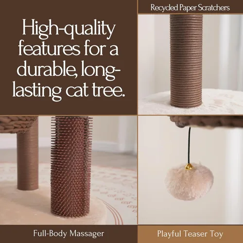 Miniatura 4 de PetPals Árbol grande para gatos de 49 pulgadas de alto y 5 niveles con postes rascadores de cuerda de papel reciclado reemplazables, cojines