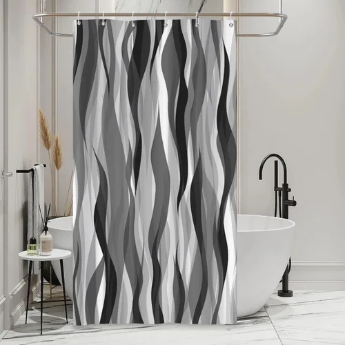 Miniatura 4 de Cortina de ducha moderna de rayas abstractas negras, blancas y grises, cortina de ducha para decoración de baño geométrica, impermeable, decorativa