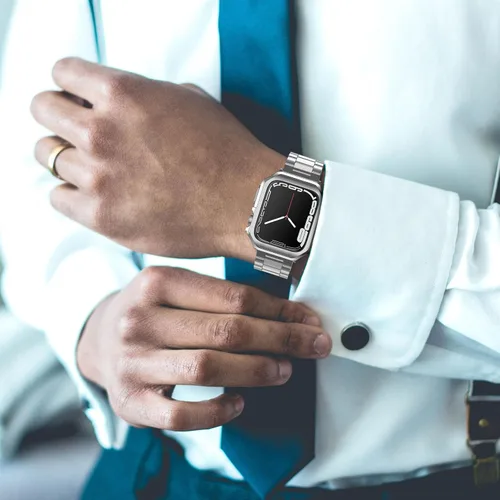 Miniatura 4 de Paquete de 3 correas diseñadas para Apple Watch, correa de pulsera para i-Watch Series 9 8 7 6 5 4 3 2 1 SE, cadena de metal de acero inoxidable