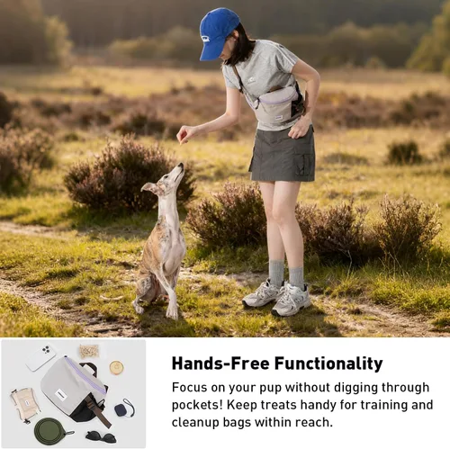 Miniatura 6 de ETIAL Bolsa de golosinas para perros, cintura ajustable para entrenamiento de mascotas o paquete cruzado con soporte para botella de agua, gran