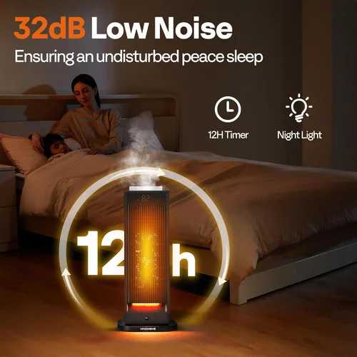 Miniatura 6 de VIVOHOME Calentador de espacio con humidificador, calentador eléctrico para uso en interiores, calentador de cerámica silencioso de 1500 W