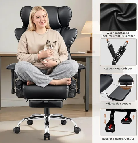 Miniatura 8 de BESTFAIR Silla de Oficina Grande y Alta - Silla Ejecutiva de Servicio Pesado 400 LBS con Soporte Lumbar y Reposapiés, Silla de Escritorio Ergonómica