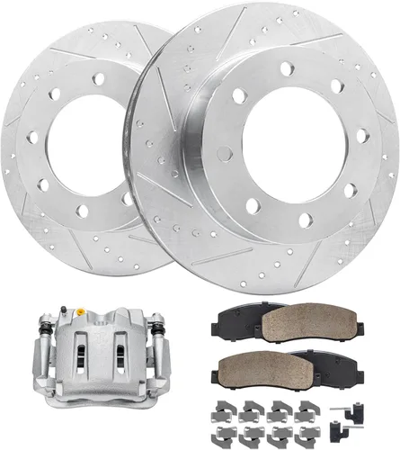 Miniatura 92 de Detroit Axle - Rotores de freno para Ford 2013-2019 Explorer Taurus Flex Lincoln MKT MKS, rotores de freno de disco ranurados perforados de repuesto