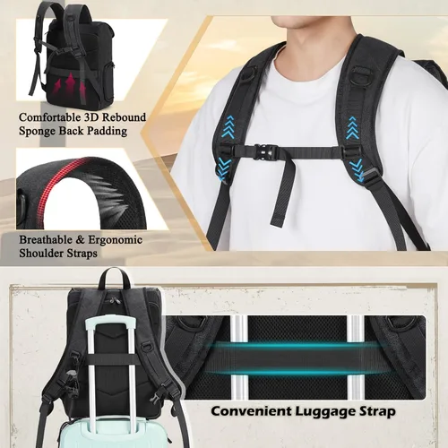 Miniatura 8 de RAINSMORE Mochila para Cámara para DSLR/SLR Sin Espejo Portátil de 15.6 Pulgadas Mochila para Cámara para Fotógrafos Bolsas Estuche de Fotografía