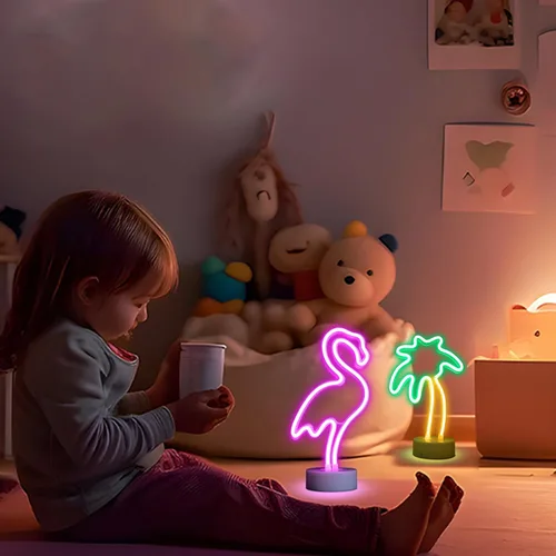 Miniatura 4 de Luz de neón con base de neón, luces de noche, decoración de pared, decoración del hogar, luz led Flamenco+cocotero
