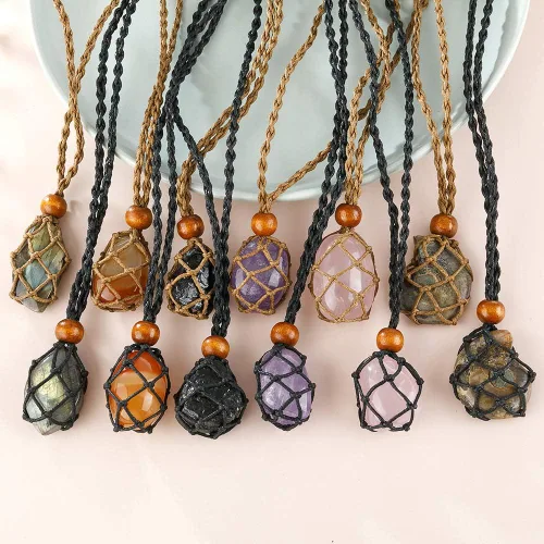 Miniatura 3 de Cordón de collar hecho a mano, soporte de piedra vacía, cordón de collar para cristal, cordón de collar de piedra cruda de cuarzo, soporte