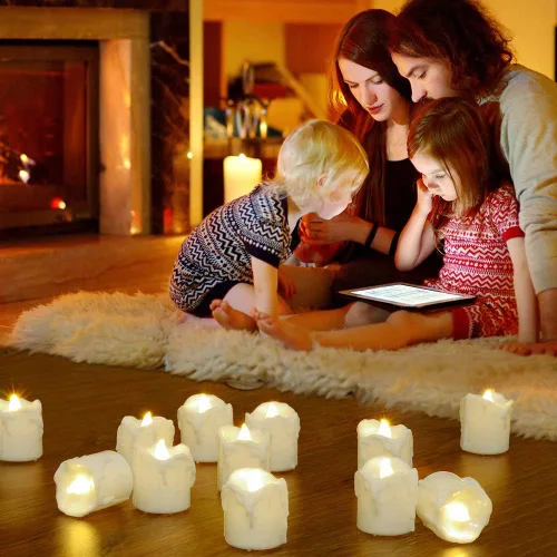 Miniatura 4 de PChero Velas de té de 1.57 x 1.69 pulgadas a pilas con temporizador, 12 velas LED blancas cálidas sin llama parpadeantes, 6 horas encendidas por